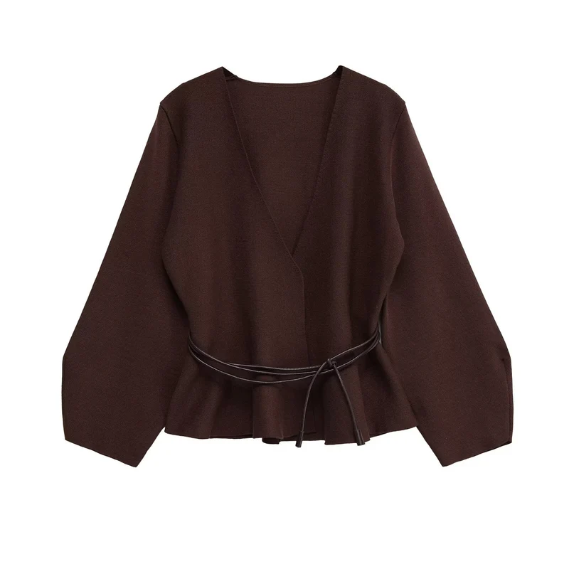 Damen Wickelcardigan aus Feinstrick mit Kimonoärmeln und Taillengürtel Nord Taschen