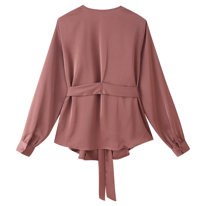 Damen Wickelbluse mit drapiertem V‑Ausschnitt und Taillengürtel Nord Taschen