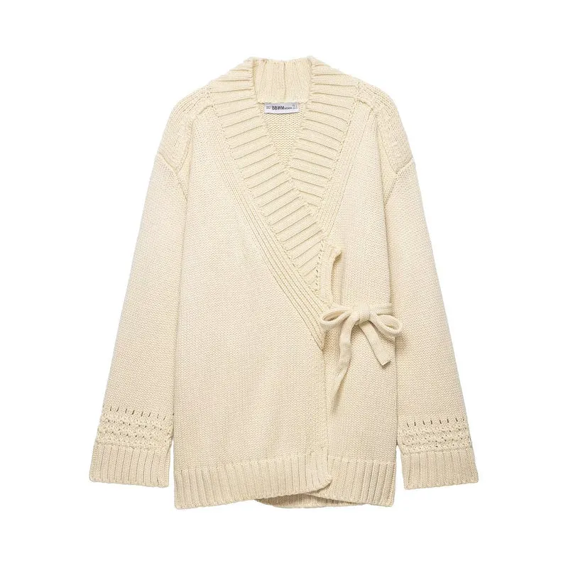 Damen Wickel-Strickcardigan mit Schalkragen und Bindegürtel Nord Taschen