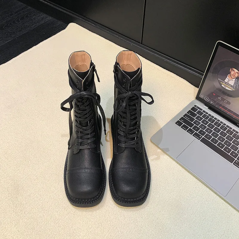 Damen kniehohe Schnürstiefel mit Zier- und Verstellschnallen Nord Taschen