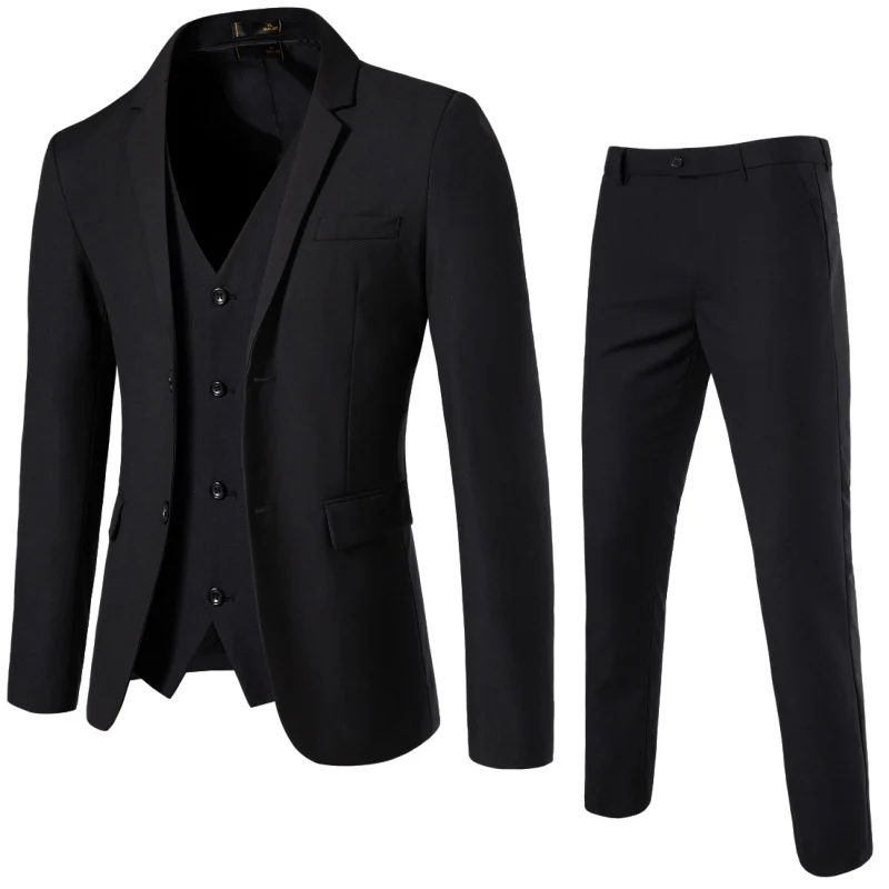 Herren Dreiteiliges tailliertes Anzugset mit Slim‑Sakko, Weste und schmaler Flachbundhose Nord Taschen