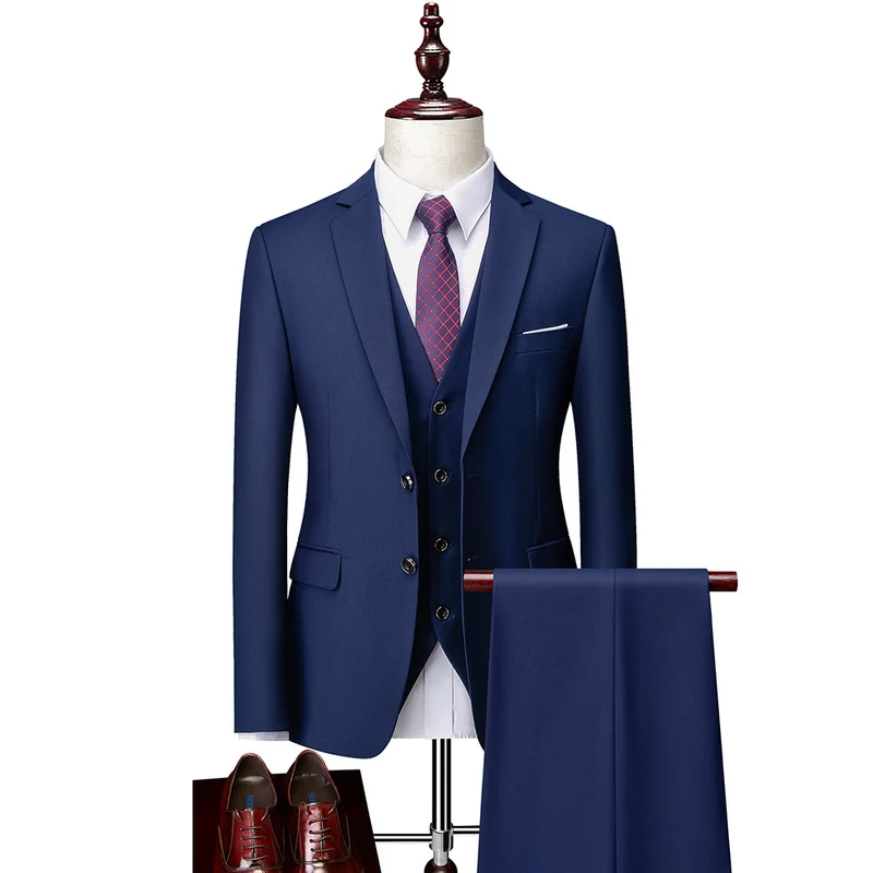 Herren Dreiteiliger Business-Anzug mit tailliertem Schnitt, Weste und klassischem Revers Nord Taschen