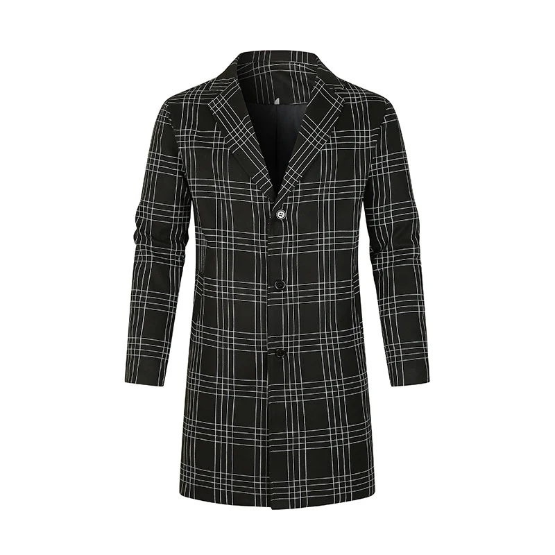 Herren Doppelreihiger Trenchcoat mit Hahnentritt‑Muster, tailliertem Schnitt und Bindegürtel Nord Taschen