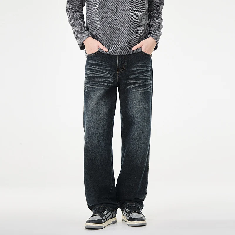 Herren Weite Vintage-Denim-Jeans mit Falteneffekt und tiefer Leibhöhe Nord Taschen