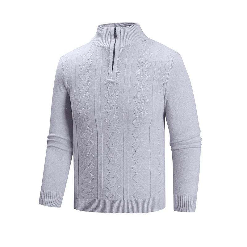 Herren Feinstrick-Halbzipp-Pullover mit Zopfmuster und Stehkragen Nord Taschen