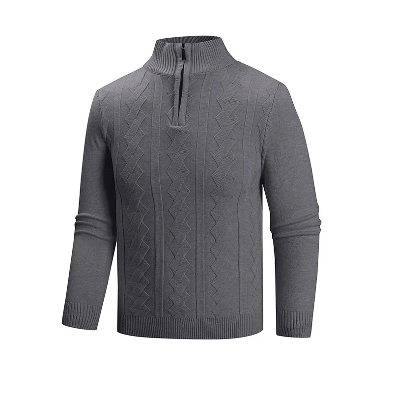 Herren Feinstrick-Halbzipp-Pullover mit Zopfmuster und Stehkragen Nord Taschen