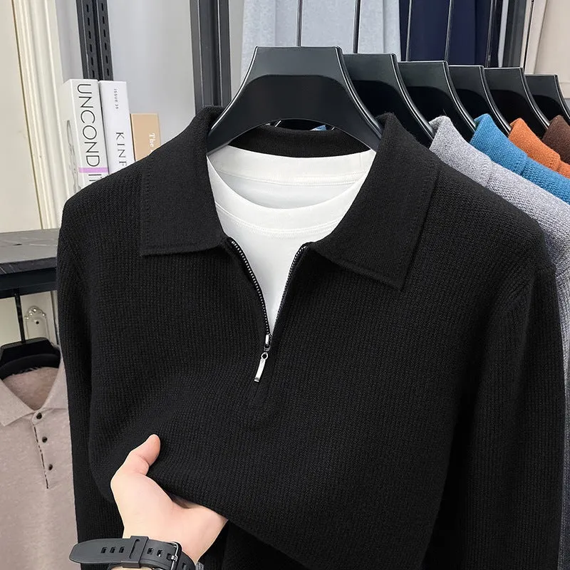 Herren Feinstrick-Halbzipp-Polo mit Hemdkragen und feiner Rippenstruktur Nord Taschen