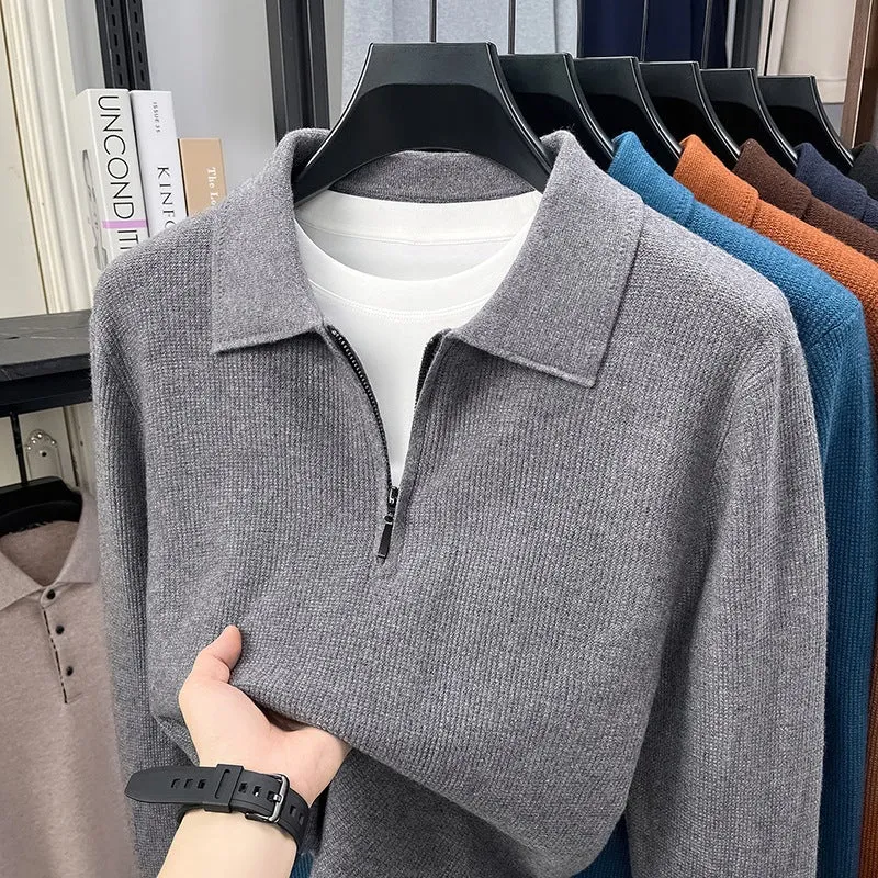 Herren Feinstrick-Halbzipp-Polo mit Hemdkragen und feiner Rippenstruktur Nord Taschen