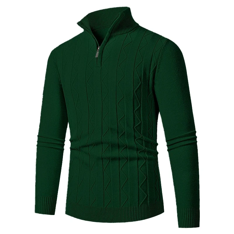 Herren Feinstrick-Halbzip-Pullover mit Zopfmuster und Stehkragen Nord Taschen