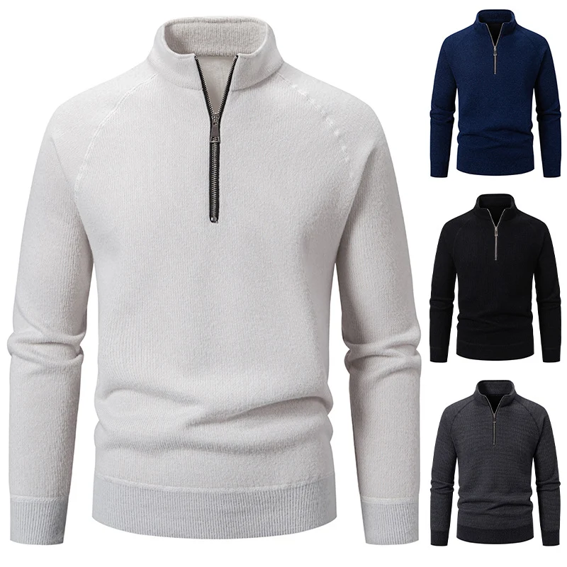 Herren Feinstrick-Halbzip-Pullover mit Stehkragen und schmaler Passform Nord Taschen