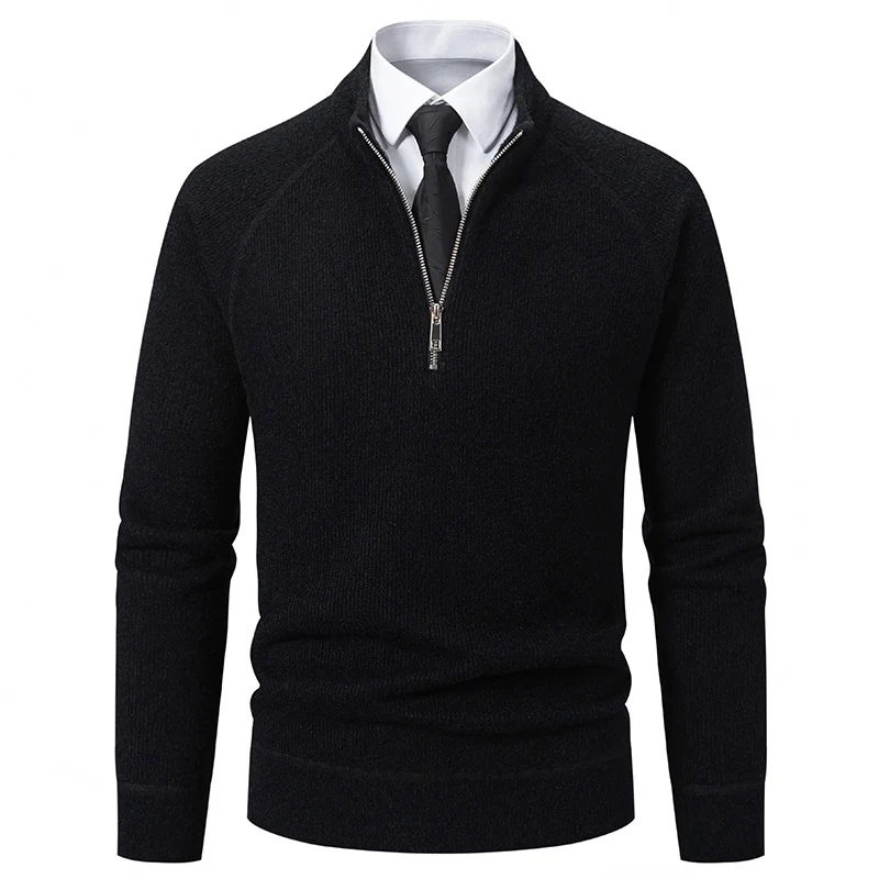 Herren Feinstrick-Halbzip-Pullover mit Stehkragen und schmaler Passform Nord Taschen