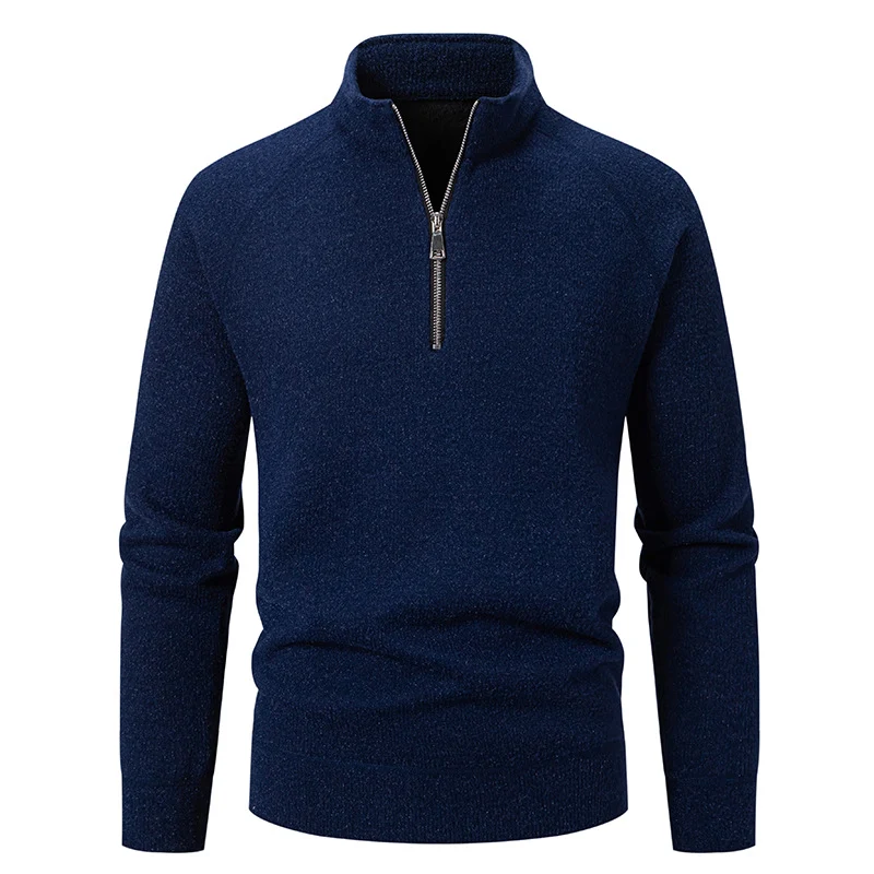 Herren Feinstrick-Halbzip-Pullover mit Stehkragen und schmaler Passform Nord Taschen