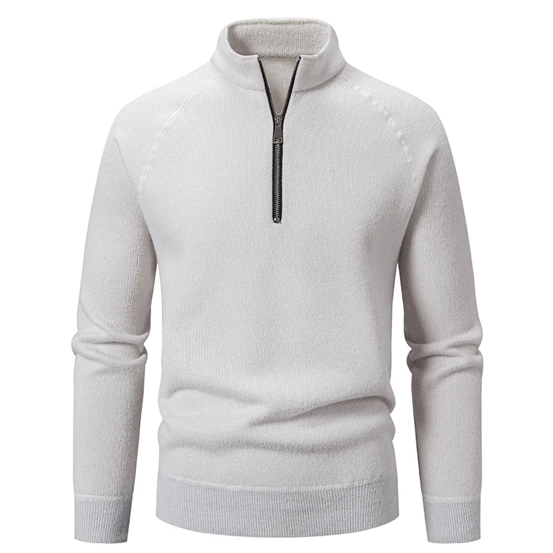 Herren Feinstrick-Halbzip-Pullover mit Stehkragen und schmaler Passform Nord Taschen