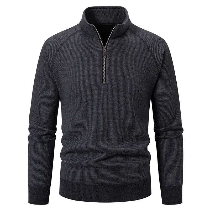 Herren Feinstrick-Halbzip-Pullover mit Stehkragen und schmaler Passform Nord Taschen