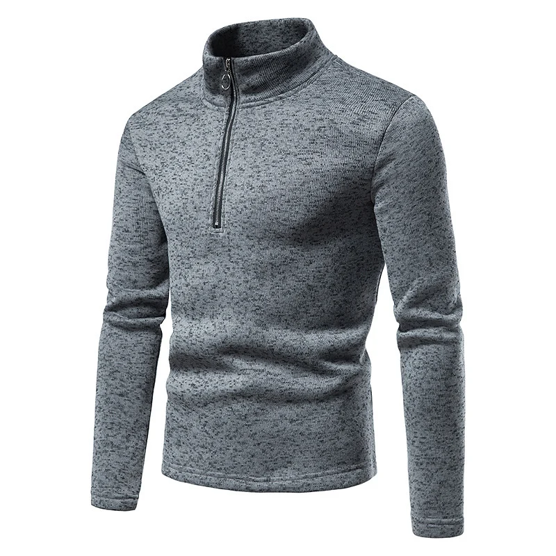 Herren Feinstrick-Halbzip-Pullover mit Stehkragen und melierter Struktur Nord Taschen