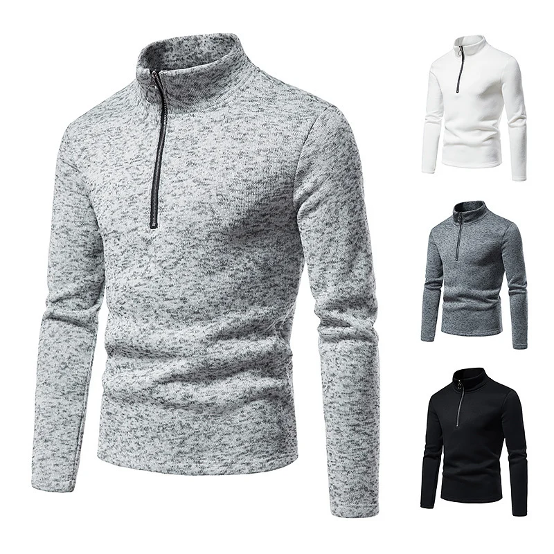 Herren Feinstrick-Halbzip-Pullover mit Stehkragen und melierter Struktur Nord Taschen