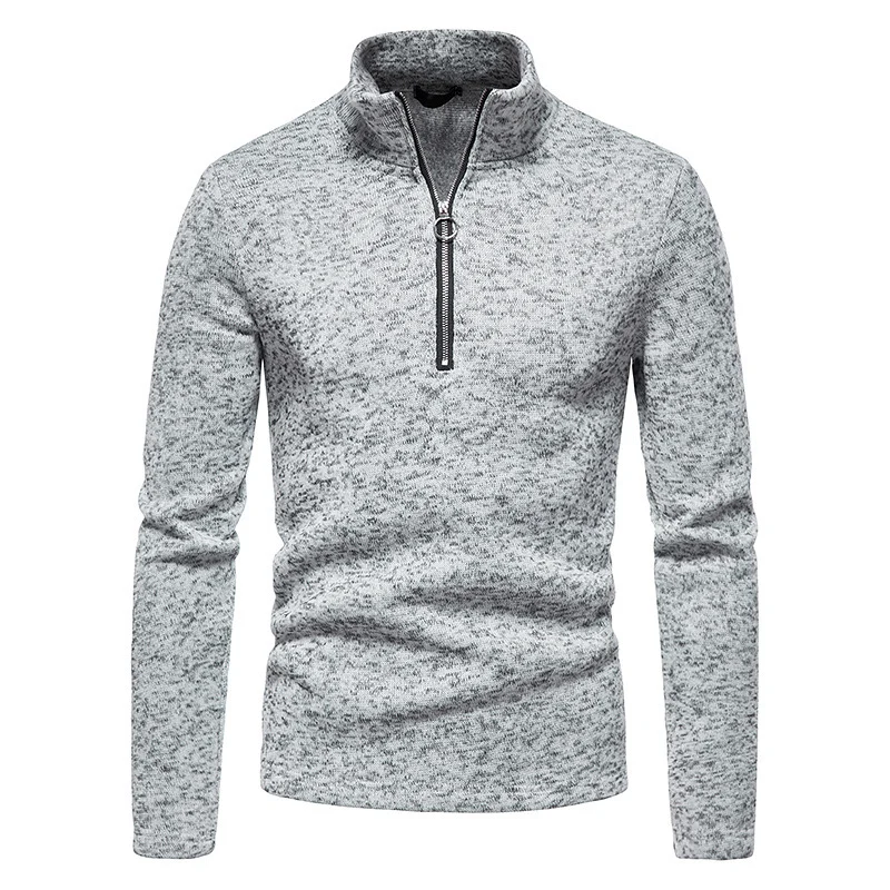 Herren Feinstrick-Halbzip-Pullover mit Stehkragen und melierter Struktur Nord Taschen