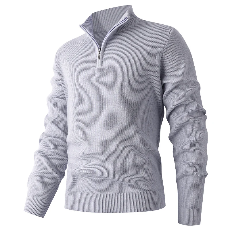 Herren Feinstrick‑Halbzip‑Pullover mit geripptem Mockneck und schlanker Passform Nord Taschen