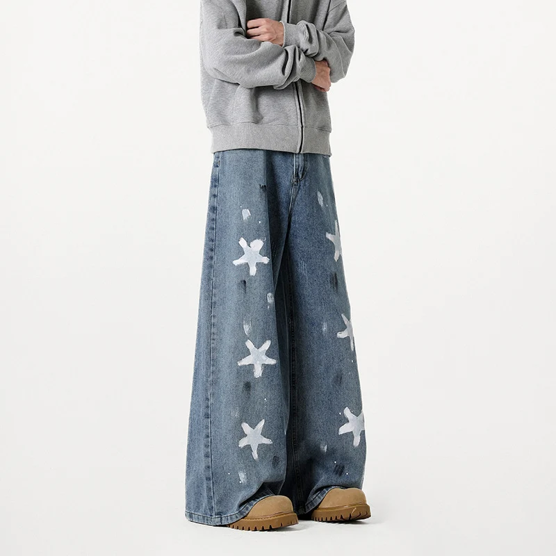 Damen Extraweite Baggy-Jeans mit Sternprint, Distressed-Details und weitem Bein Nord Taschen