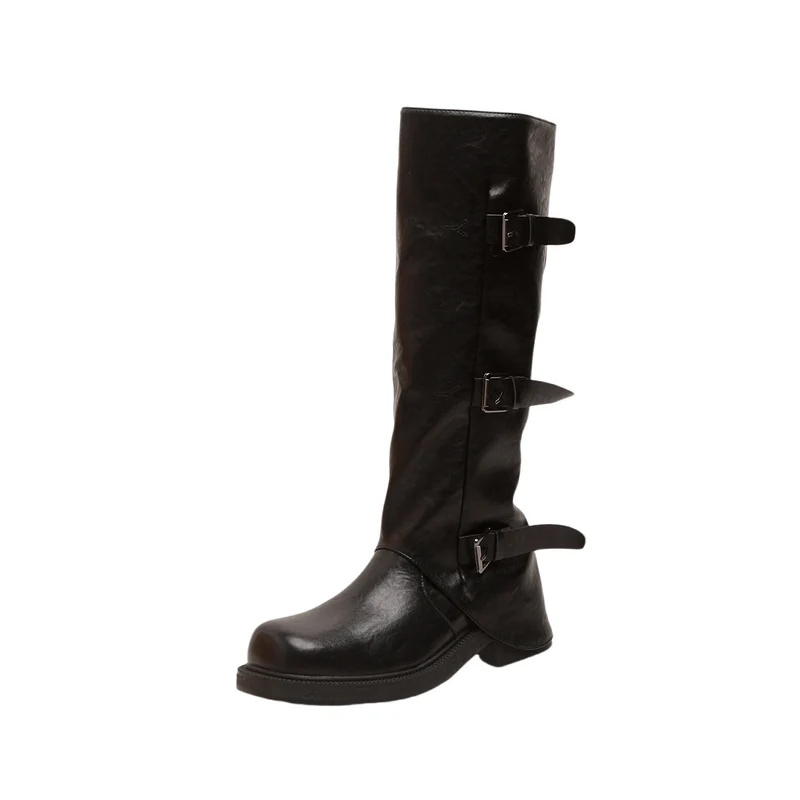 Damen Wadenhohe Stiefel mit dreifacher Gürtelschnalle und profilierter Plateausohle Nord Taschen