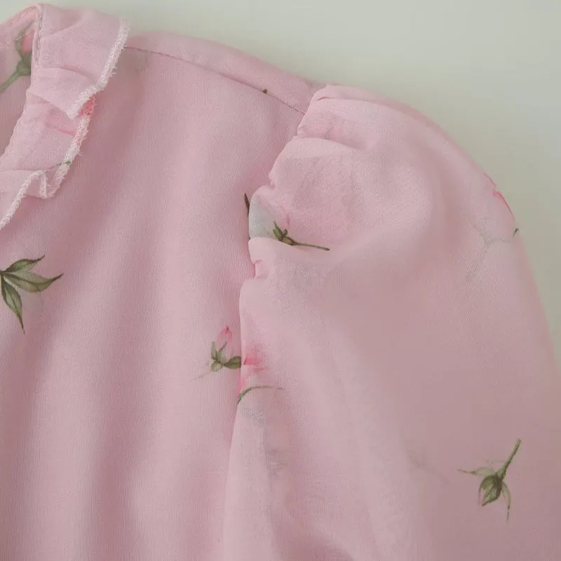 Damen Romantisches Chiffon-Minikleid mit Cut-Out-Seiten, Rüschenbesatz und Volantstufen Nord Taschen