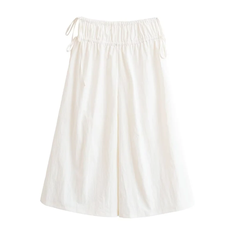 Damen Weiter Midirock mit gerafftem Tunnelzugbund und dekorativen Seitenschlaufen Nord Taschen