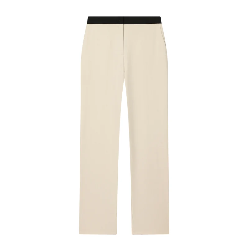 Damen Weiche High‑Waist Stoffhose mit elastischem Kontrastbund und geradem Bein Nord Taschen