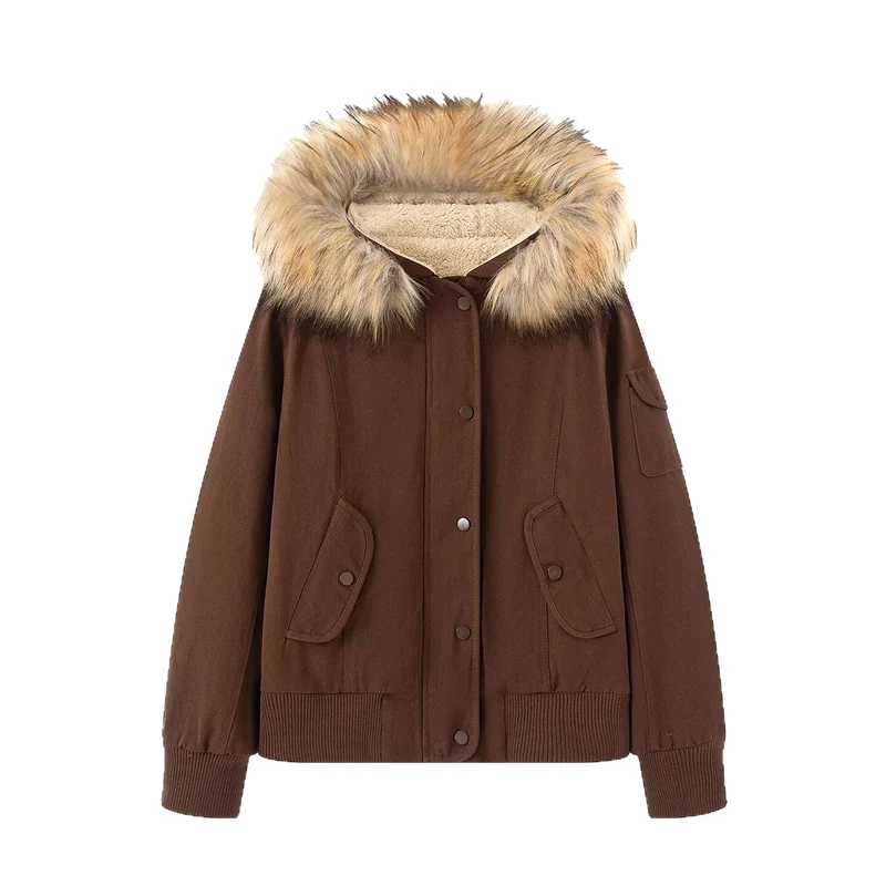 Damen Wattierte Parka-Jacke mit Teddyfutter und Kunstpelzkapuze Nord Taschen
