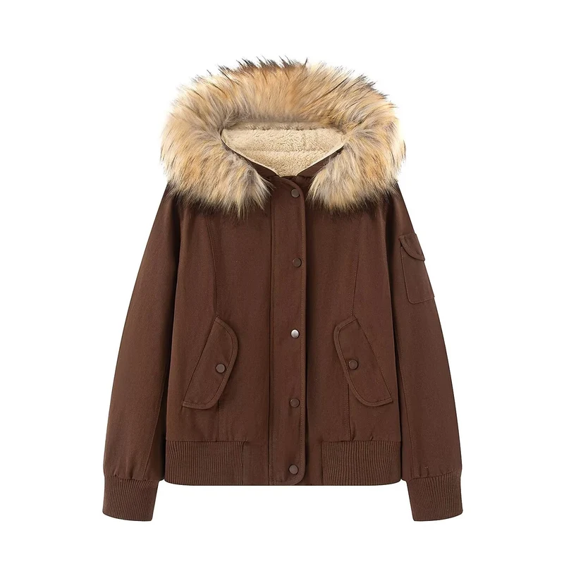 Damen Wattierte Parka-Jacke mit Teddyfutter und Kunstpelzkapuze Nord Taschen