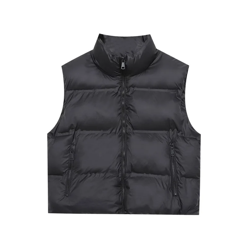 Damen Wattierte Cropped‑Steppweste mit hohem Stehkragen und Reißverschlusstaschen Nord Taschen