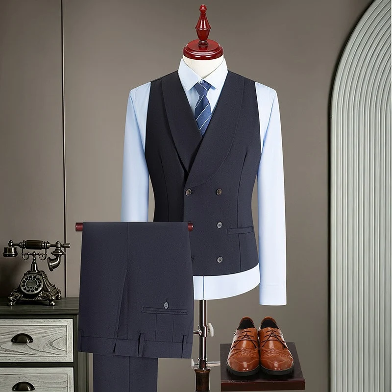 Herren Doppelreihige taillierte Weste mit Flachbund‑Anzughose Nord Taschen