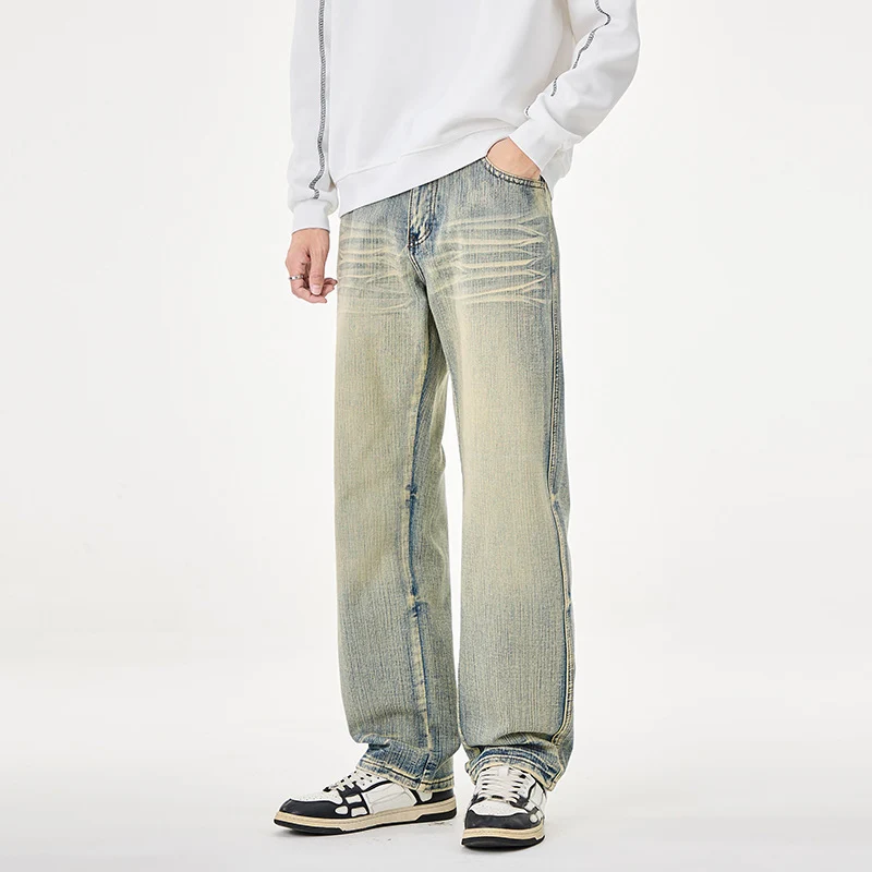 Herren Weit geschnittene Vintage-Denim-Jeans mit low-rise, Whisker‑Effekt und relaxed Bein Nord Taschen