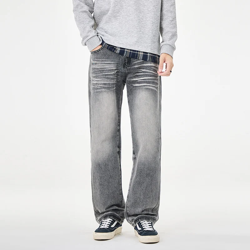 Herren Weit geschnittene Vintage-Denim-Jeans mit low-rise, Whisker‑Effekt und relaxed Bein Nord Taschen