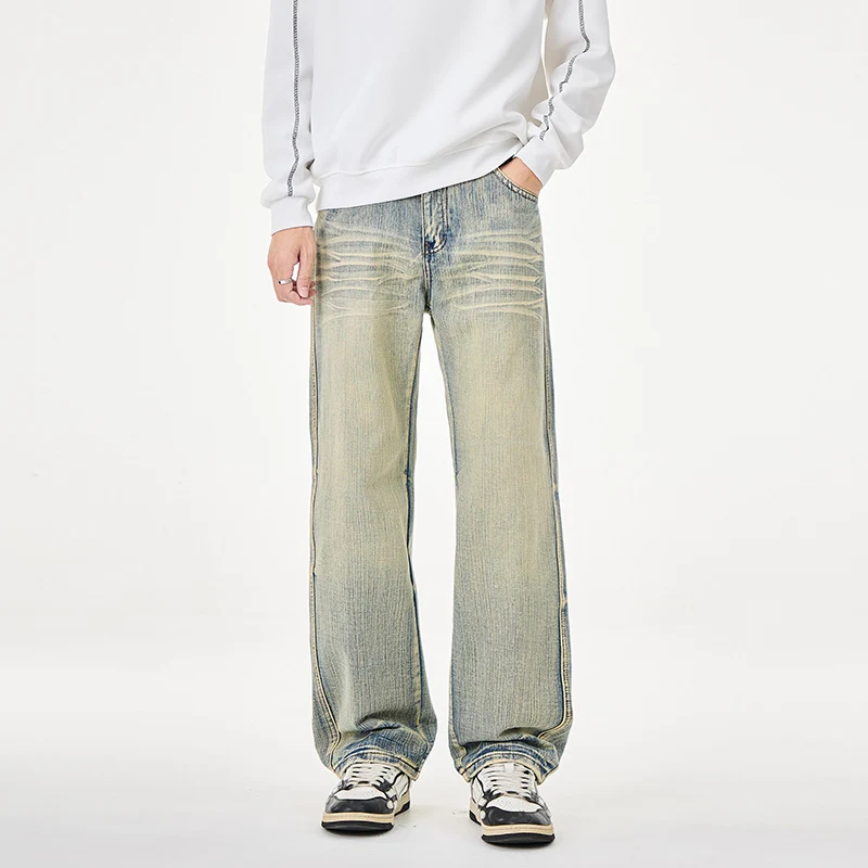 Herren Weit geschnittene Vintage-Denim-Jeans mit low-rise, Whisker‑Effekt und relaxed Bein Nord Taschen