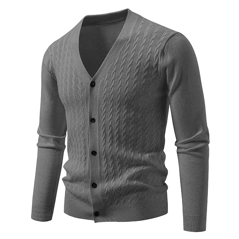 Herren Feinstrick-Cardigan mit Zopfmuster, V‑Ausschnitt und Knopfleiste Nord Taschen