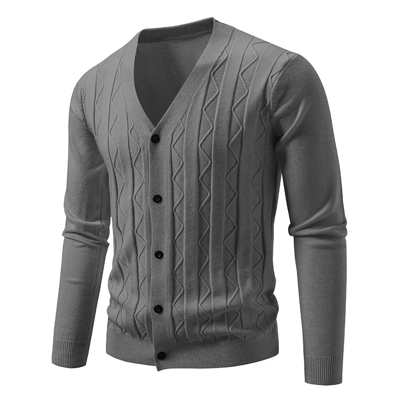 Herren Feinstrick-Cardigan mit V‑Ausschnitt, Zickzack‑Relief und Knopfleiste Nord Taschen