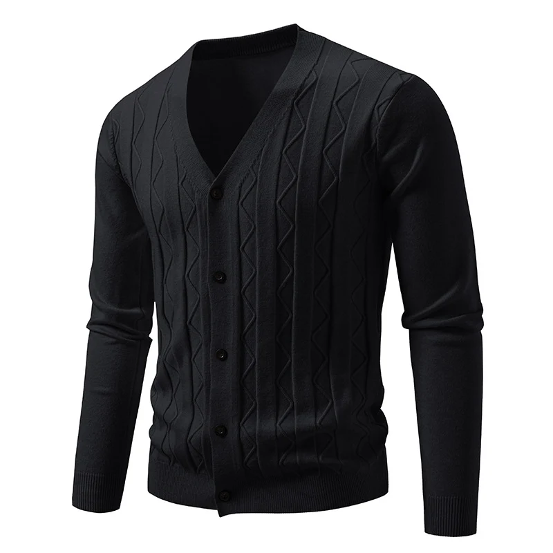 Herren Feinstrick-Cardigan mit V‑Ausschnitt, Zickzack‑Relief und Knopfleiste Nord Taschen
