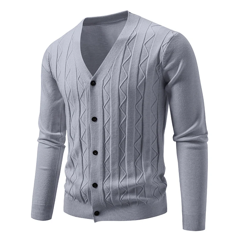 Herren Feinstrick-Cardigan mit V‑Ausschnitt, Zickzack‑Relief und Knopfleiste Nord Taschen