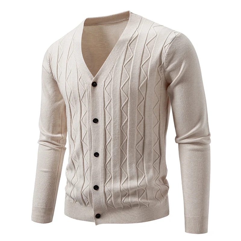 Herren Feinstrick-Cardigan mit V‑Ausschnitt, Zickzack‑Relief und Knopfleiste Nord Taschen