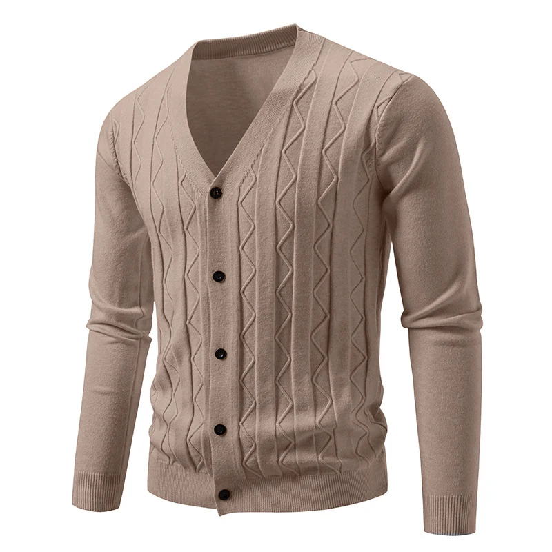 Herren Feinstrick-Cardigan mit V‑Ausschnitt, Zickzack‑Relief und Knopfleiste Nord Taschen