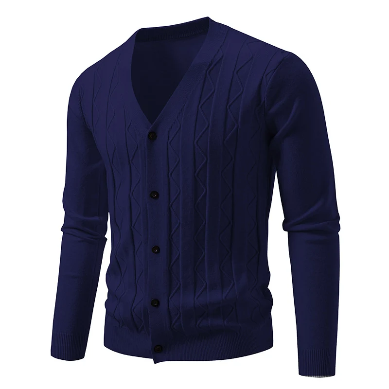 Herren Feinstrick-Cardigan mit V‑Ausschnitt, Zickzack‑Relief und Knopfleiste Nord Taschen