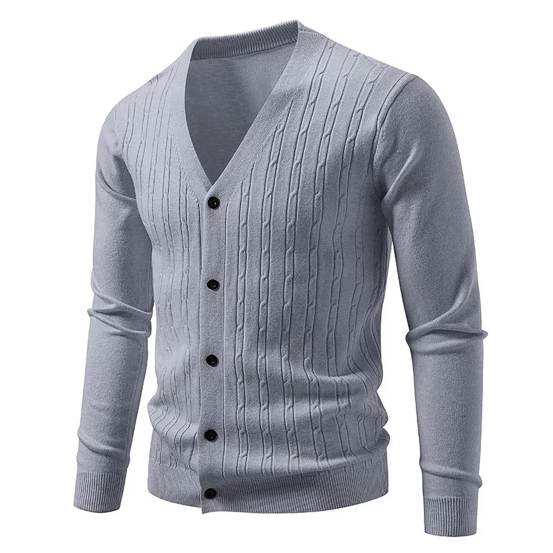 Herren Feinstrick-Cardigan mit V-Ausschnitt und vertikalem Zopfmuster Nord Taschen