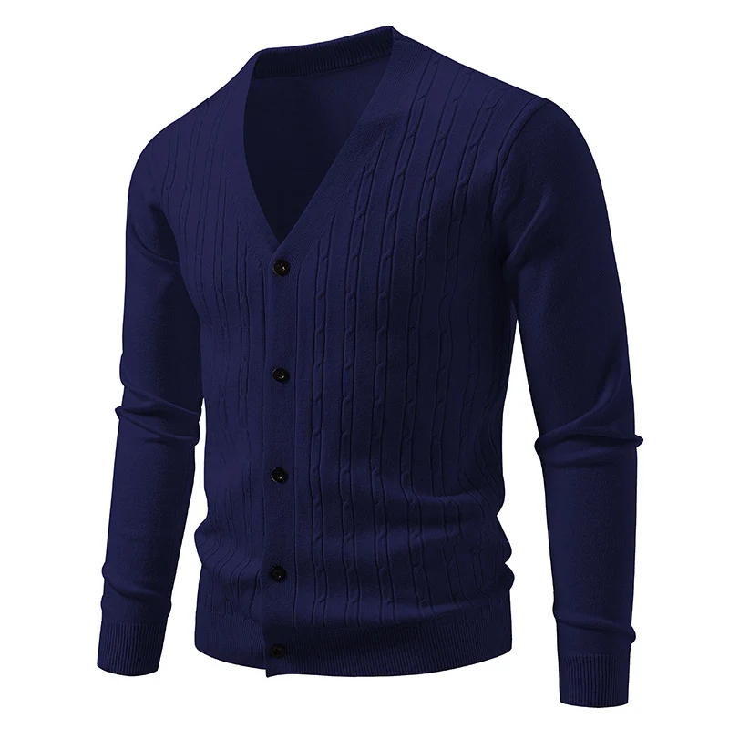 Herren Feinstrick-Cardigan mit V-Ausschnitt und vertikalem Zopfmuster Nord Taschen
