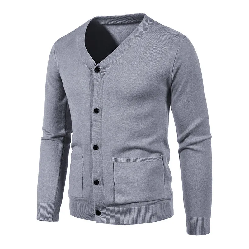 Herren Feinstrick-Cardigan mit V-Ausschnitt, durchgehender Knopfleiste und aufgesetzten Taschen Nord Taschen