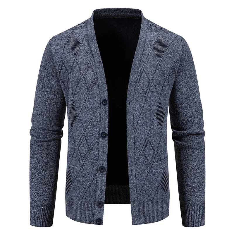 Herren Feinstrick-Cardigan mit Rautenmuster, Knopfleiste und Eingrifftaschen Nord Taschen
