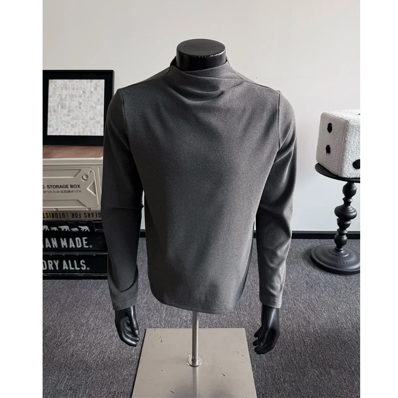 Herren Feines Stretch-Langarmshirt mit kurzem Stehkragen und schlanker Silhouette Nord Taschen