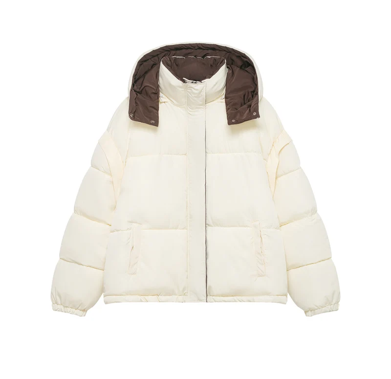 Damen Oversize-Steppjacke mit Kapuze und hohem Stehkragen Nord Taschen