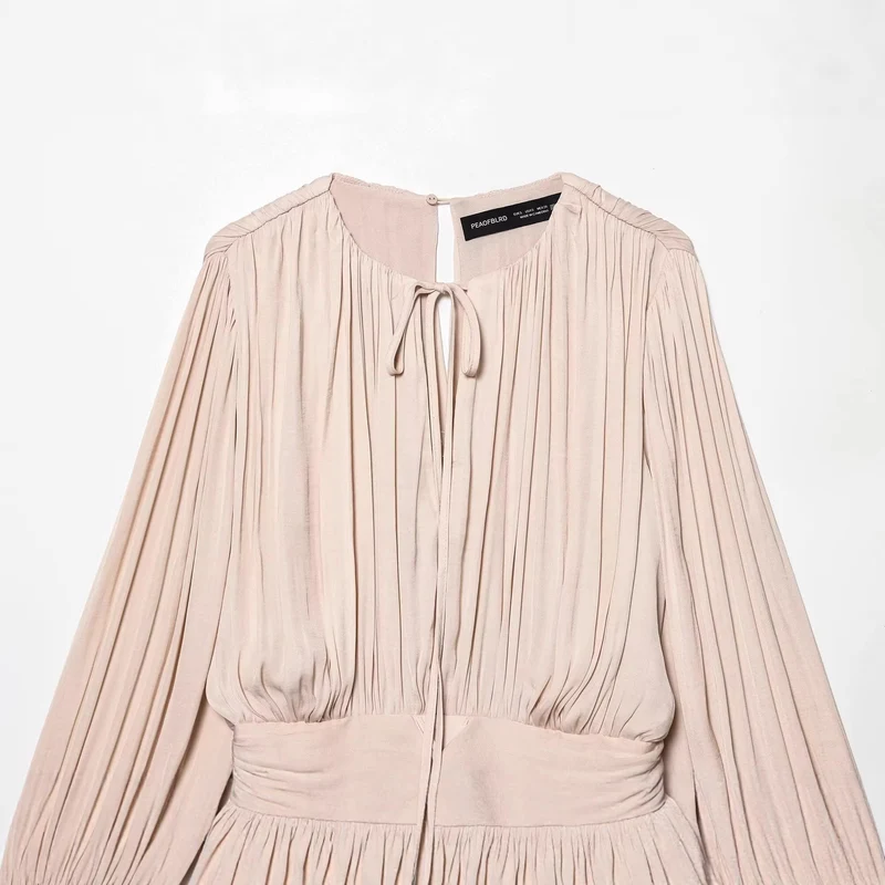 Damen Plissiertes Wickelkleid mit Volantrock und Balloonärmeln Nord Taschen