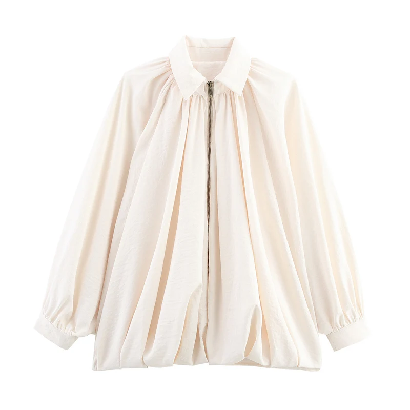 Damen Weite plissierte Cape-Übergangsjacke mit Reißverschluss und ballonförmigem Saum Nord Taschen