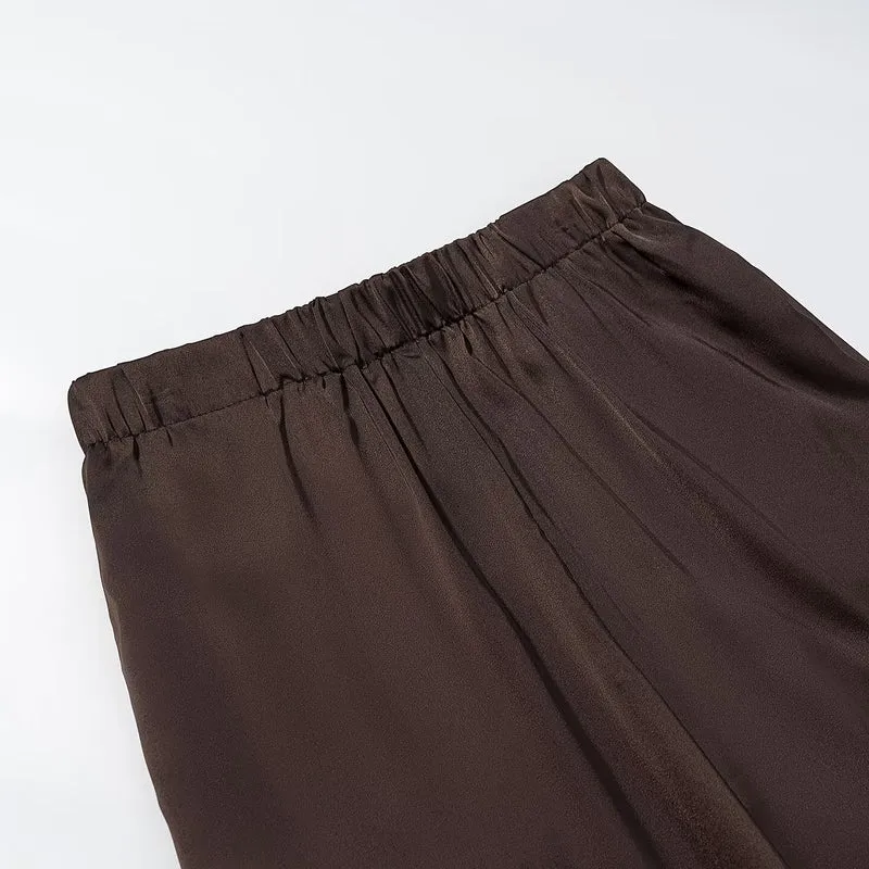 Damen Weite Palazzohose mit elastischem Bund und fließender Satin‑Optik Nord Taschen